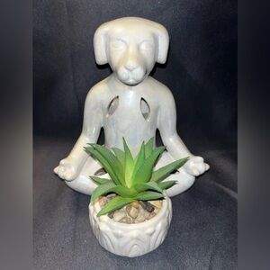 Meditating Dog w/ Faux Succulent & Fragrance Sachet 6” H X 6” W